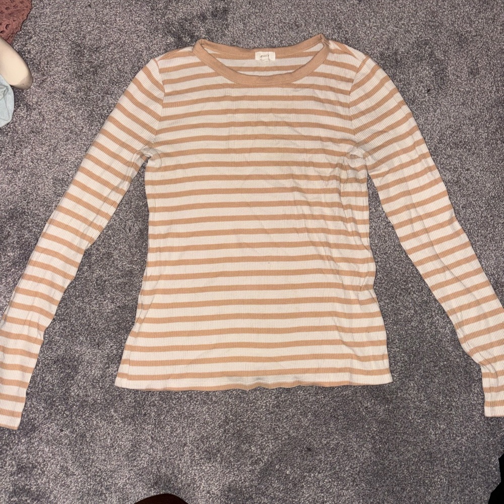 Aerie Beige and White Striped Top